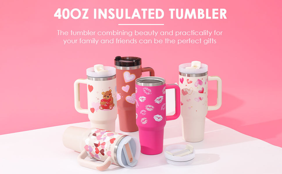 40 oz Insulated Tumbler with Handle & Straw – Stainless Steel Vacuum Travel Cup, Leak-Proof Lid by Nova Shop