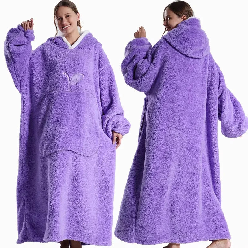 Extra Long Wearable Blankets Winter Flannel Hooded Blanket with Full Sleeves Men Women Cozy Soft Throw Adult TV Blanket by Nova Shop