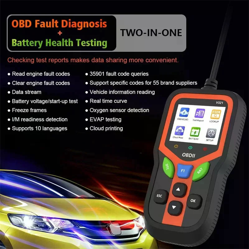 OBDII Car Scanner User Friendly OBD2 Engine Diagnostic Code Reader with Battery Monitor for Family Cars by Nova Shop