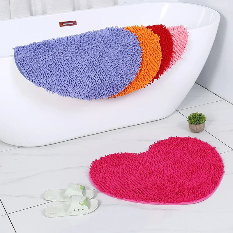 Chenille Heart Bathroom Floor Mats Home Bedroom Bathroom Entrance Non-slip Absorbent Foot Mat Luxury Bathroom Set Free Shipping by Nova Shop