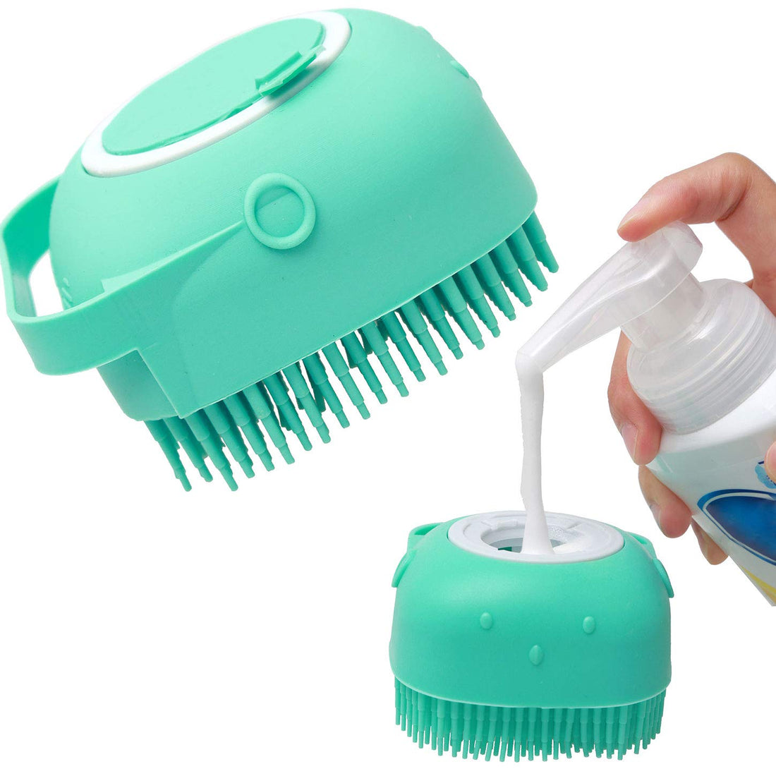 Pet Dog &amp; Cat Shampoo Brush – Silicone Grooming Scrubber with Soap Dispenser for Bath Time by Nova Shop
