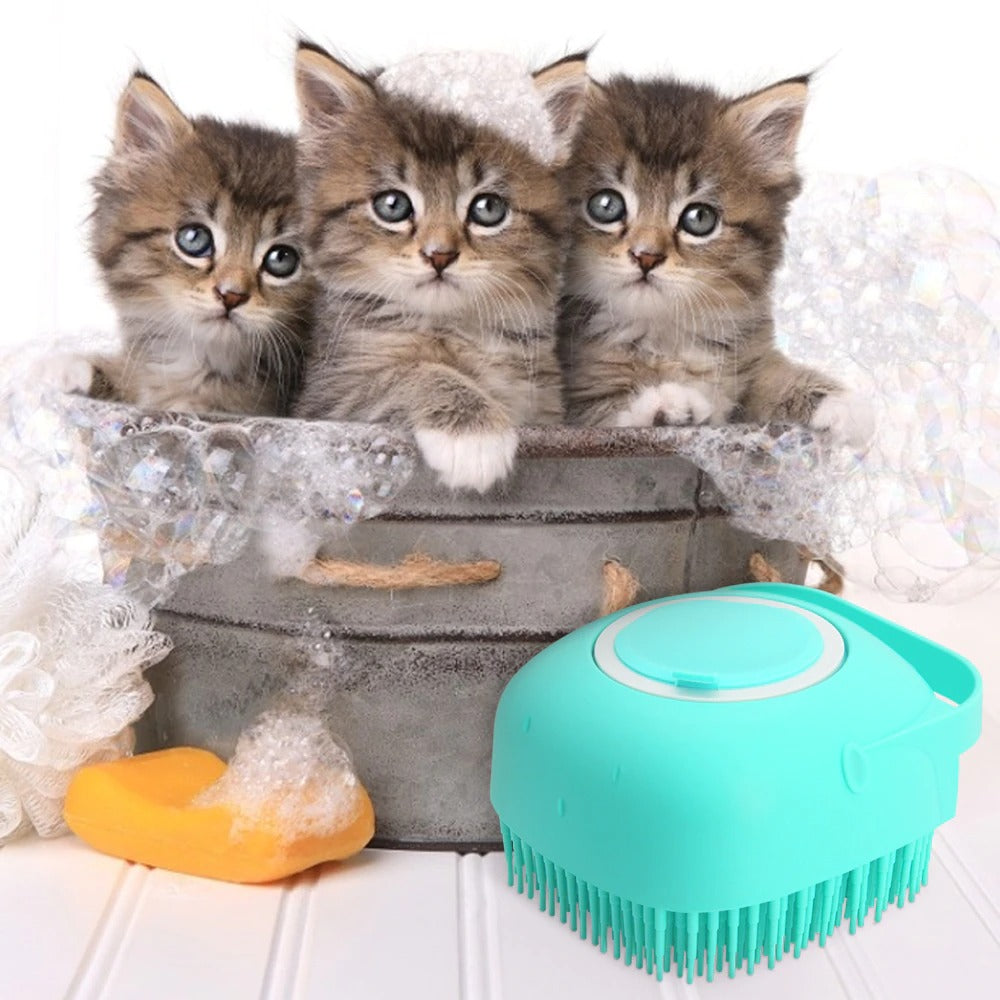 Pet Dog &amp; Cat Shampoo Brush – Silicone Grooming Scrubber with Soap Dispenser for Bath Time by Nova Shop