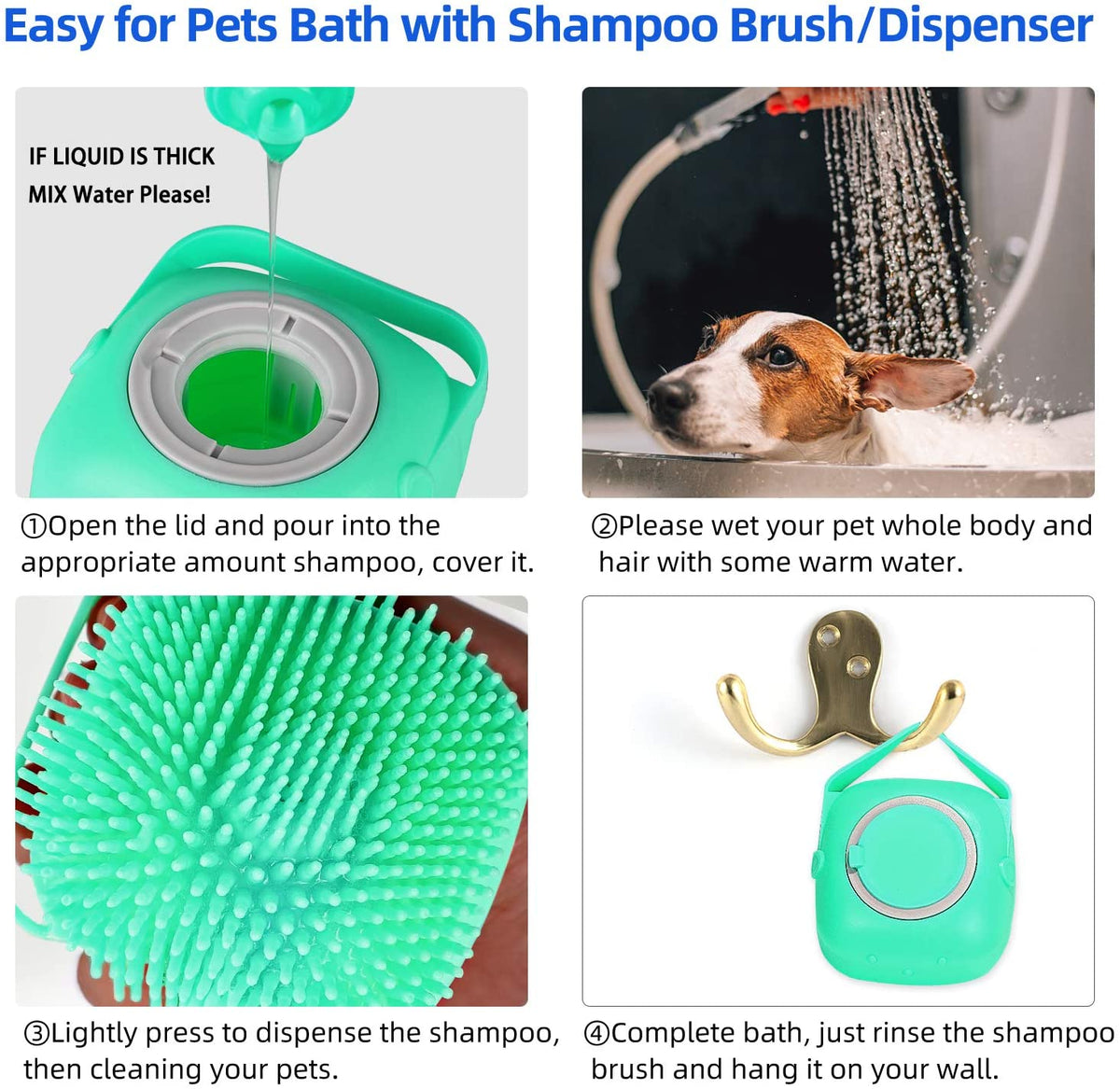 Pet Dog &amp; Cat Shampoo Brush – Silicone Grooming Scrubber with Soap Dispenser for Bath Time by Nova Shop