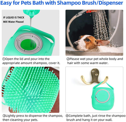Pet Dog &amp; Cat Shampoo Brush – Silicone Grooming Scrubber with Soap Dispenser for Bath Time by Nova Shop