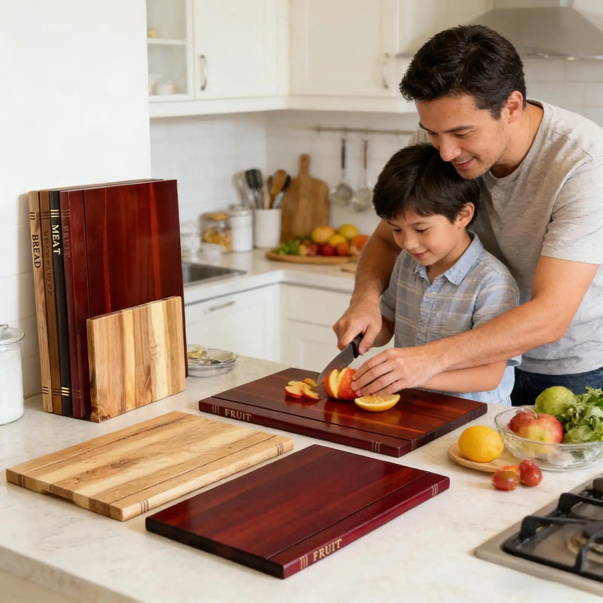 Book Cutting Board Set 4 Piece Wooden Chopping Mat with Stand Wooden Book Cutting Board Set for Charcuterie Kitchen Home by Nova Shop