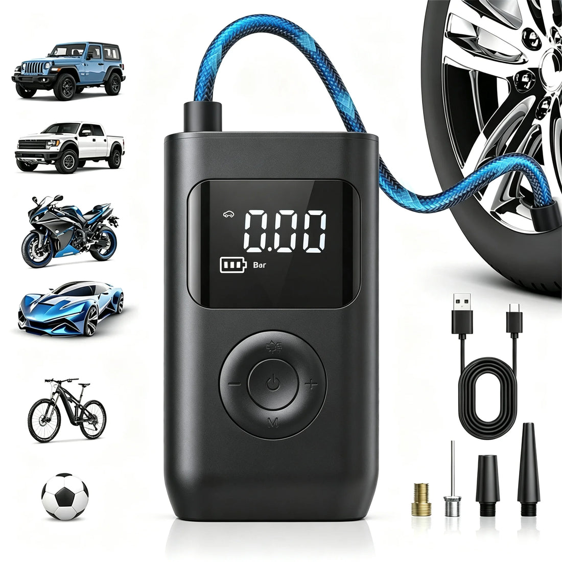 Portable Cordless Air Inflator, Electric Tire Pump for Car, Motorcycle, Bicycle and More, Auto Accessory, Holiday Gift by Nova Shop