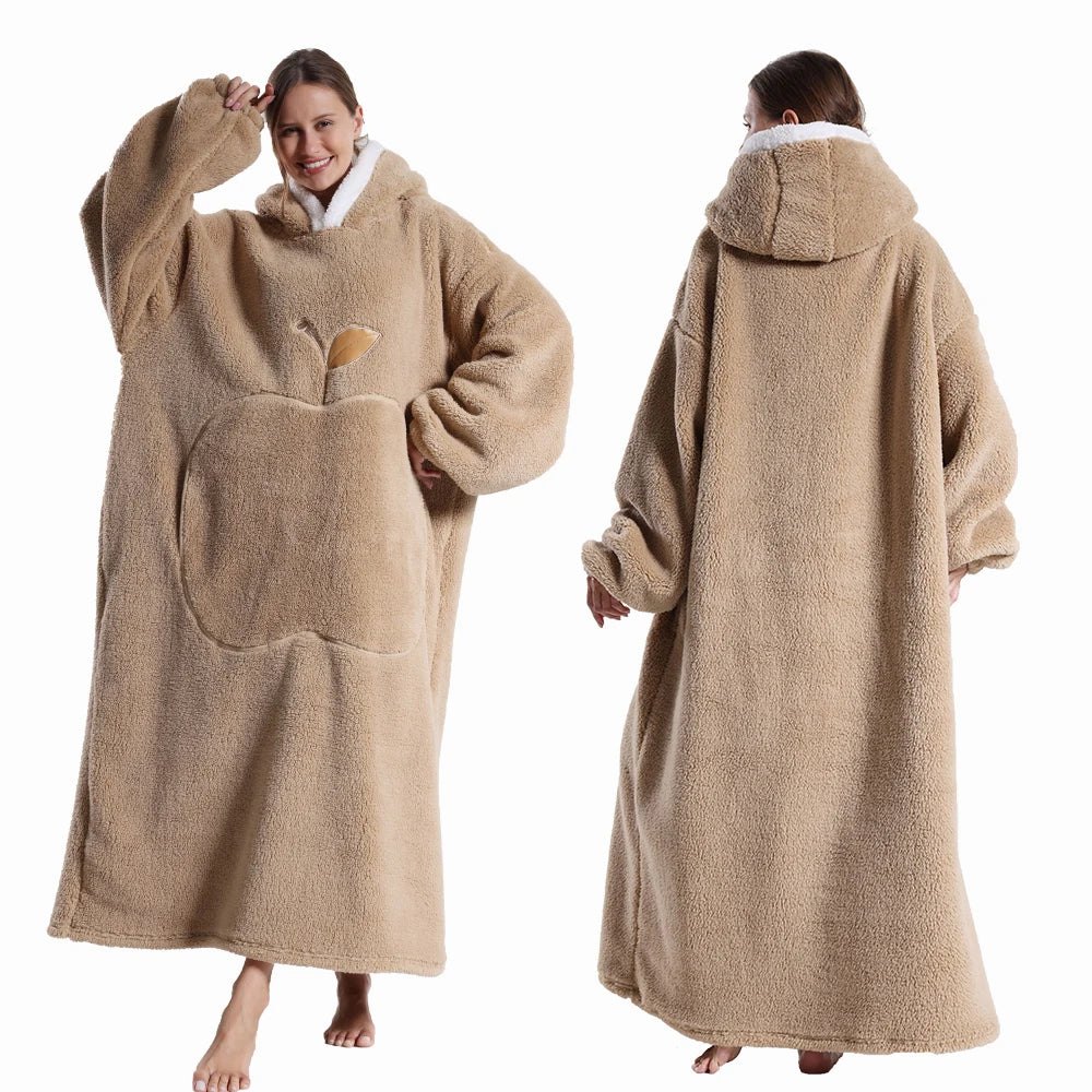 Extra Long Wearable Blankets Winter Flannel Hooded Blanket with Full Sleeves Men Women Cozy Soft Throw Adult TV Blanket by Nova Shop