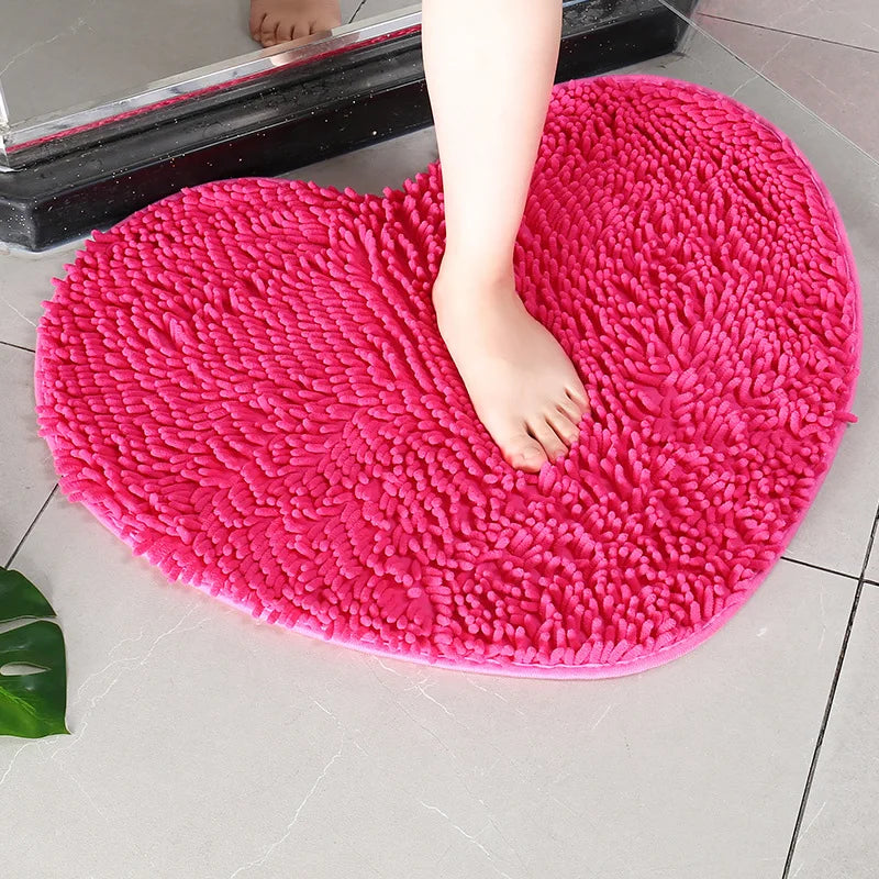 Chenille Heart Bathroom Floor Mats Home Bedroom Bathroom Entrance Non-slip Absorbent Foot Mat Luxury Bathroom Set Free Shipping by Nova Shop