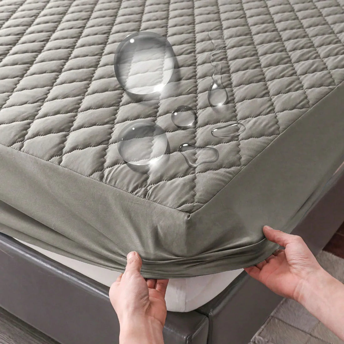Waterproof Throw Mattress Cover Bed Fitted Sheet Mattress Protector Single/Double/140/160 Muti Size Gray/White by Nova Shop