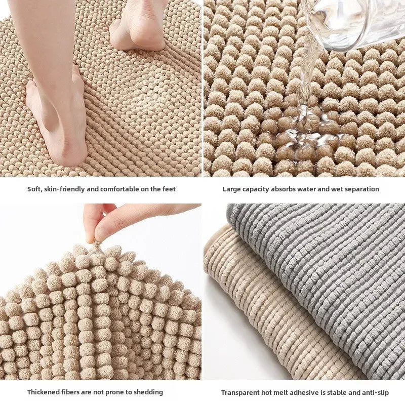 Chenille Bath Mats Encrypted Thickened Short Plush Strong Water-absorbent Non-slip Bathroom Rug Carpet Quick-drying Foot Mat by Nova Shop