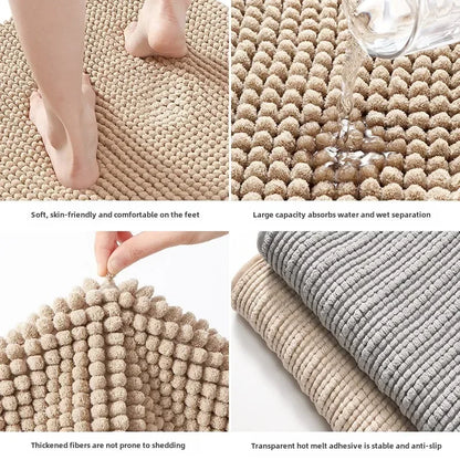 Chenille Bath Mats Encrypted Thickened Short Plush Strong Water-absorbent Non-slip Bathroom Rug Carpet Quick-drying Foot Mat by Nova Shop