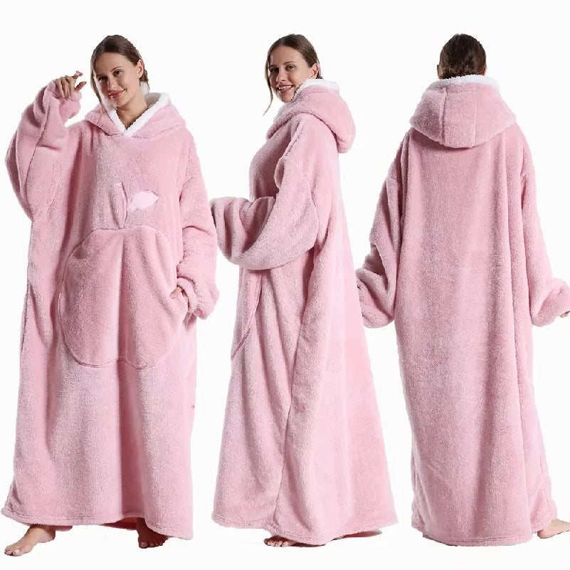 Extra Long Wearable Blankets Winter Flannel Hooded Blanket with Full Sleeves Men Women Cozy Soft Throw Adult TV Blanket by Nova Shop