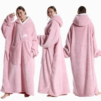 Extra Long Wearable Blankets Winter Flannel Hooded Blanket with Full Sleeves Men Women Cozy Soft Throw Adult TV Blanket by Nova Shop