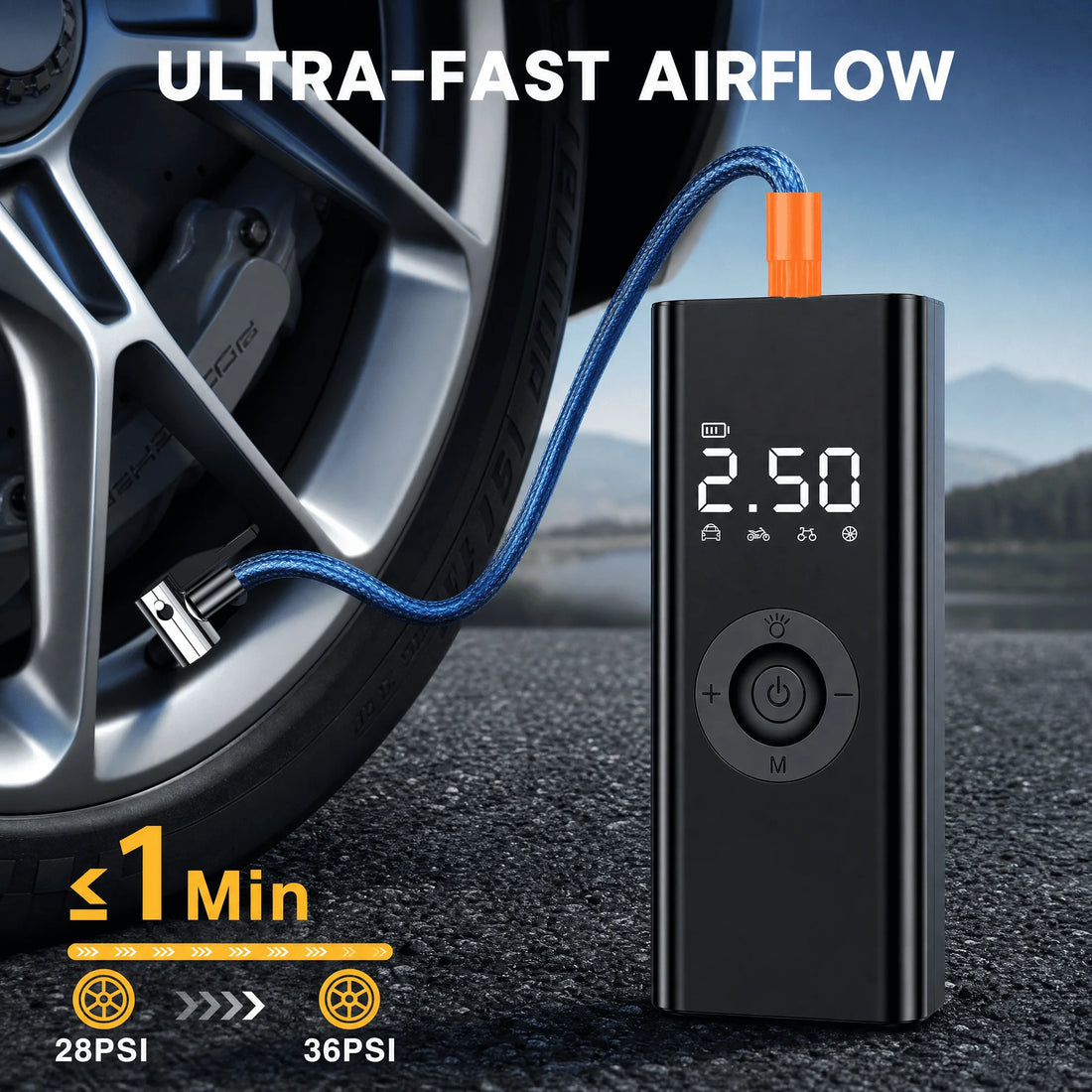 Tire Inflator Portable Air Compressor, 150PSI Cordless Tire Inflator, Smart Air Pump for Car Tires &amp; Motorcycle with Auto Stop by Nova Shop