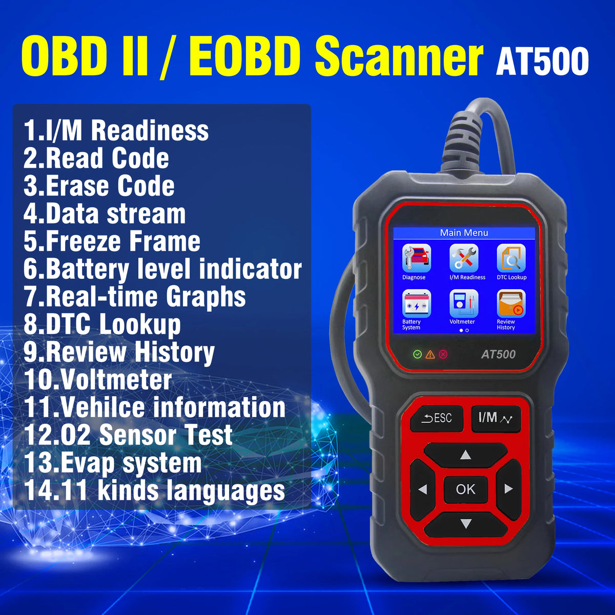 OBD2 Scanner Automotive AT500 Obd Code Reader Diagnostic Tools Read and Display Data For Universal Cars Car Check Engine Tool by Nova Shop