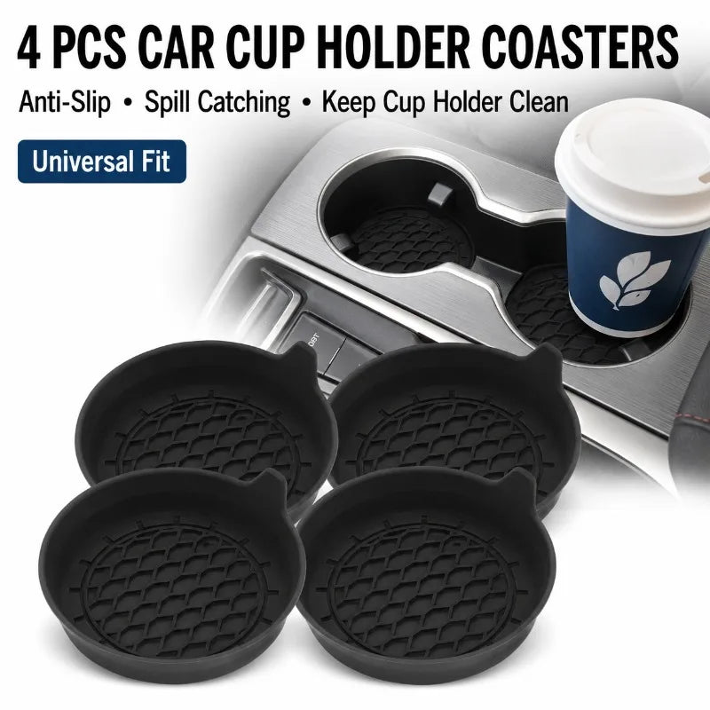 4/8PCS Black Silicone Cup Holder Coasters for Car, Spill-Catching Anti-Slip Drink Inserts, Universal Auto Accessories by Nova Shop