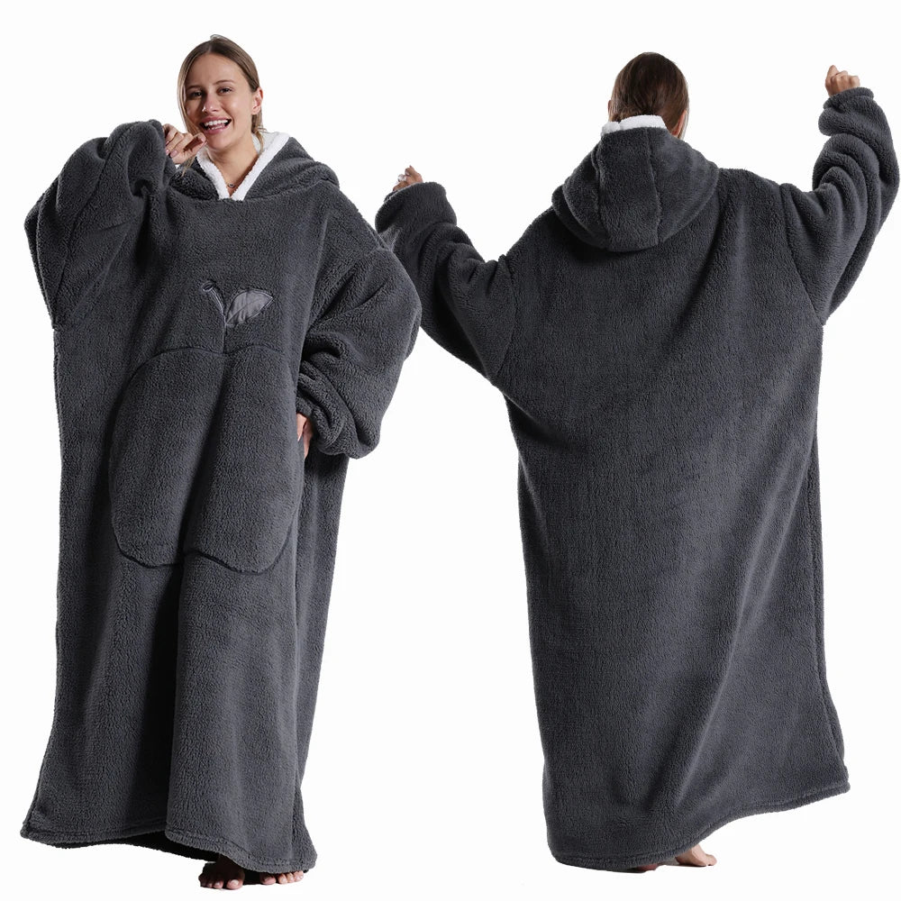 Extra Long Wearable Blankets Winter Flannel Hooded Blanket with Full Sleeves Men Women Cozy Soft Throw Adult TV Blanket by Nova Shop