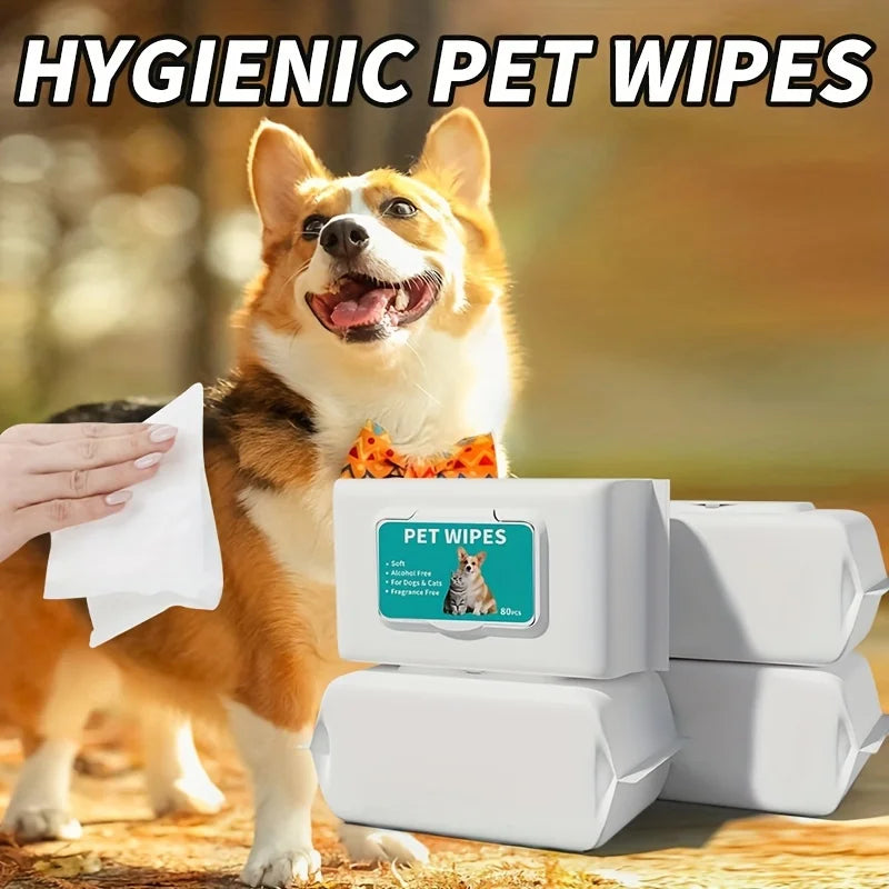 Pet Wipes for Dogs Cats, 80pcs*2 Packs, Thick Pearl Embossed Cleaning Wipes, Unscented No Alcohol, for Paws Eyes Butt by Nova Shop