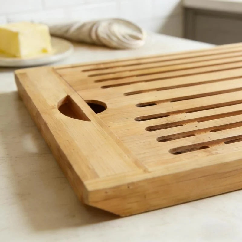 Bamboo Bread Cutting Board with Crumb Tray - Double Layer Wooden Bread Slicer with Handle, Kitchen Countertop Bread Storage Tray by Nova Shop