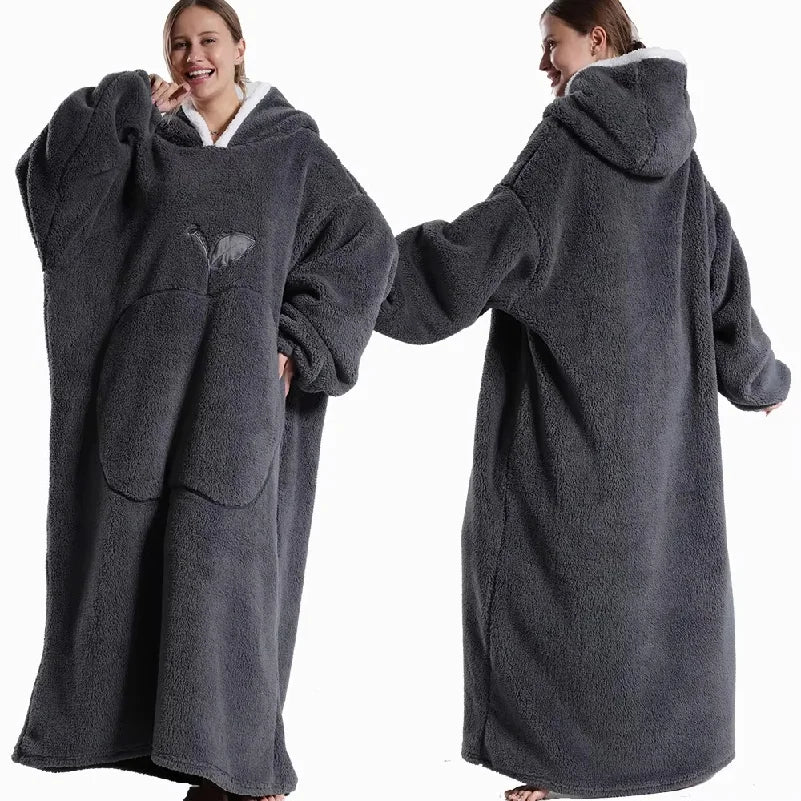Extra Long Wearable Blankets Winter Flannel Hooded Blanket with Full Sleeves Men Women Cozy Soft Throw Adult TV Blanket by Nova Shop