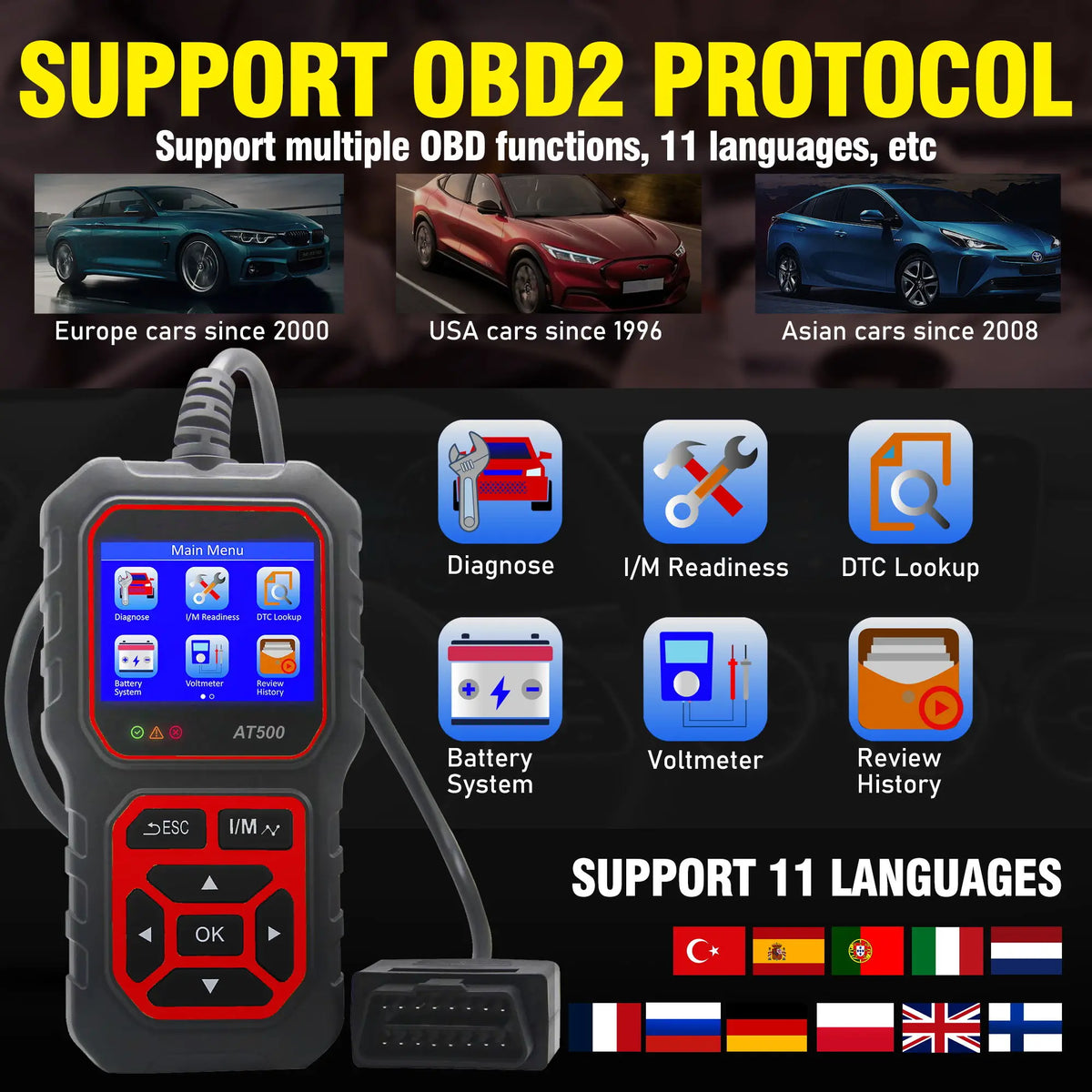 OBD2 Scanner Automotive AT500 Obd Code Reader Diagnostic Tools Read and Display Data For Universal Cars Car Check Engine Tool by Nova Shop