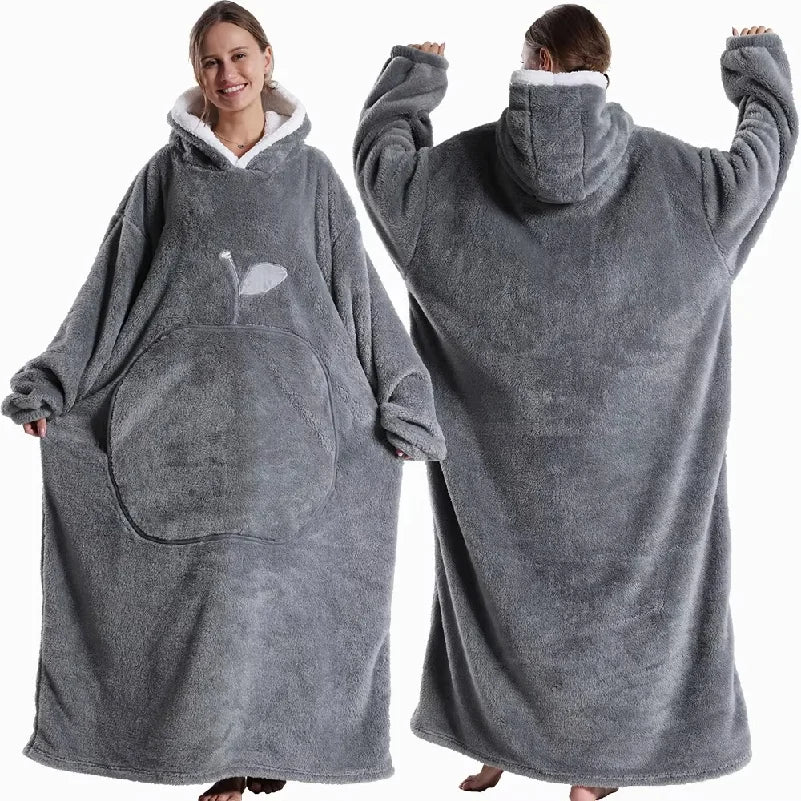 Extra Long Wearable Blankets Winter Flannel Hooded Blanket with Full Sleeves Men Women Cozy Soft Throw Adult TV Blanket by Nova Shop