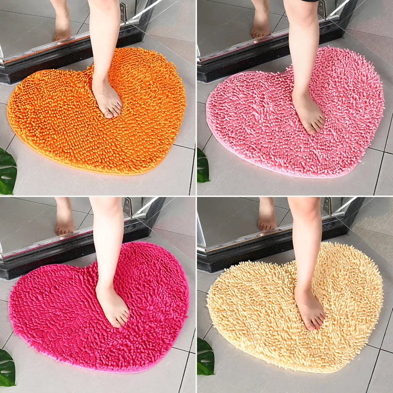 Chenille Heart Bathroom Floor Mats Home Bedroom Bathroom Entrance Non-slip Absorbent Foot Mat Luxury Bathroom Set Free Shipping by Nova Shop