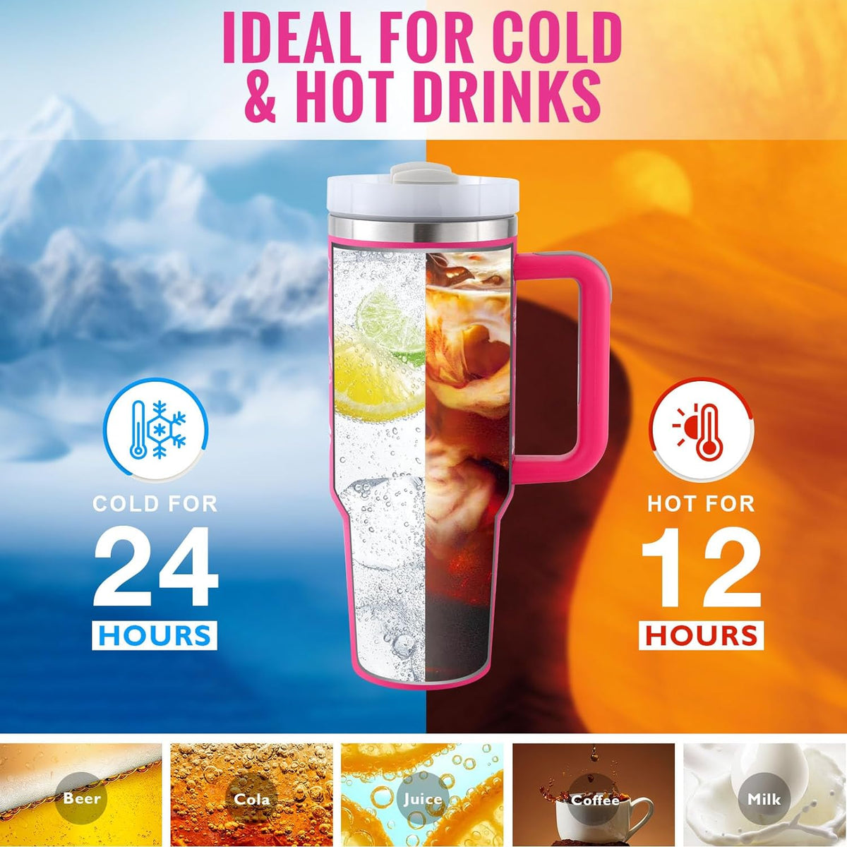 40 oz Insulated Tumbler with Handle &amp; Straw – Stainless Steel Vacuum Travel Cup, Leak-Proof Lid by Nova Shop