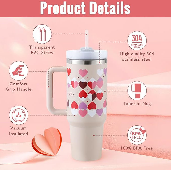 40 oz Insulated Tumbler with Handle &amp; Straw – Stainless Steel Vacuum Travel Cup, Leak-Proof Lid by Nova Shop